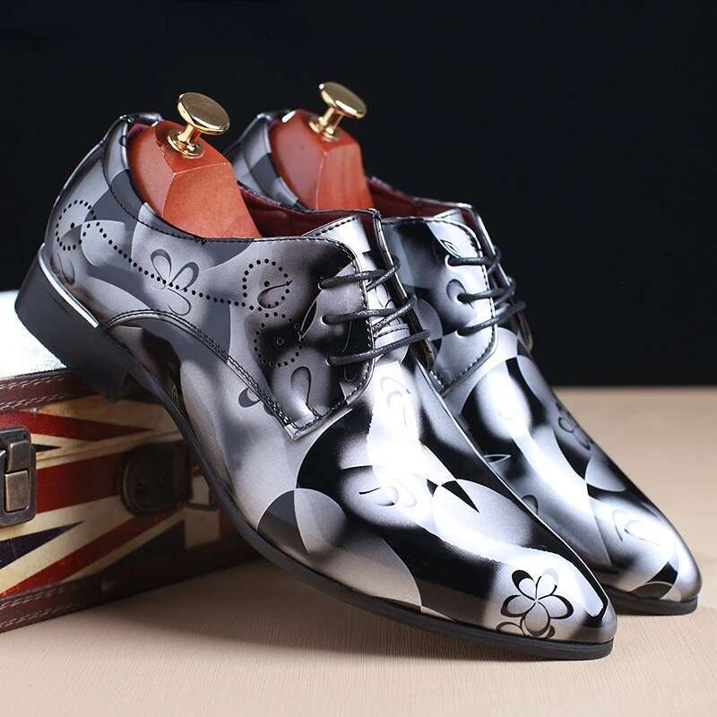 Office ral Pattern Leather Fashion Groom Wedding Oxford Formal Shoes Men Erkek Deri