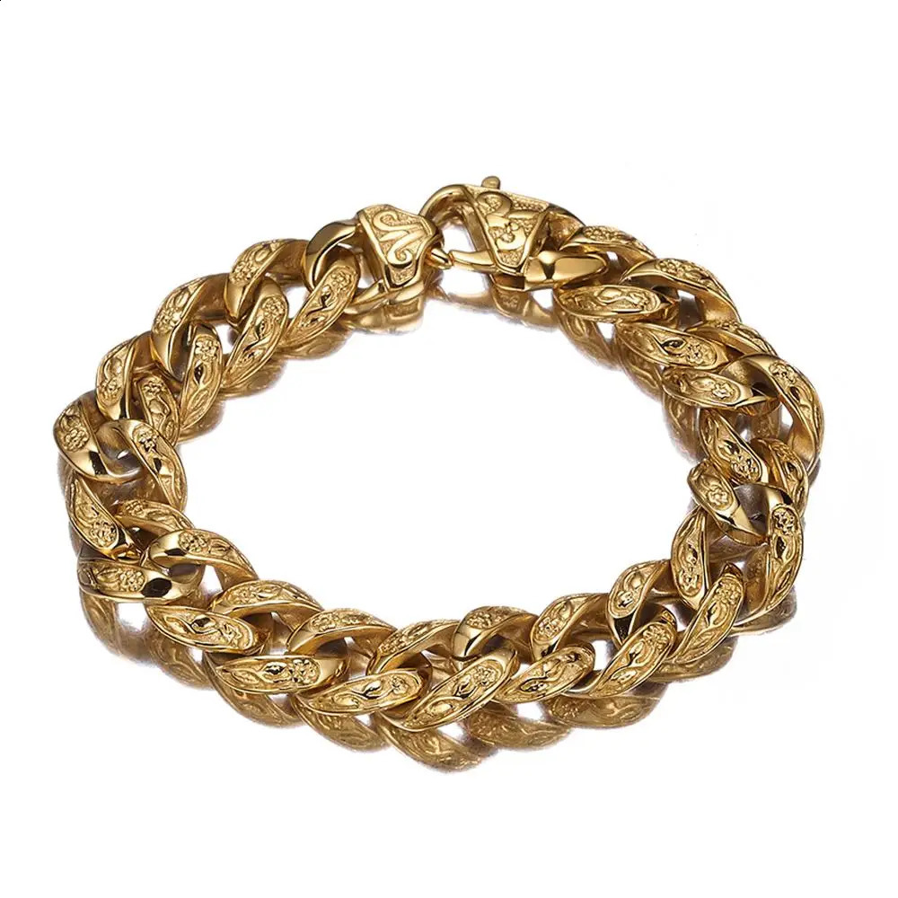 15MM wide 9inch silver gold black 316L stainless steel curly Cuban chain bracelet used for mens fashion jewelry gifts 240912