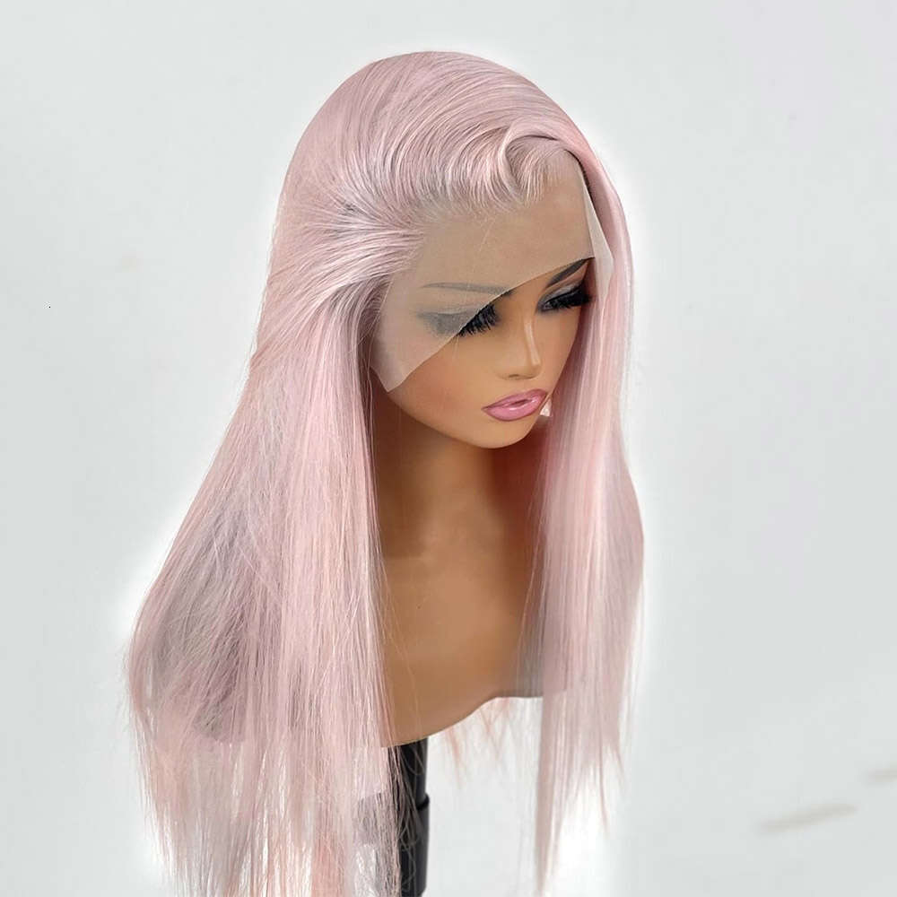 Light Pink Synthetic Lace Front Wigs Silky Straight Colored For Women Heat Resistant Fiber Pre Plucked Cosplay Glueless Wig