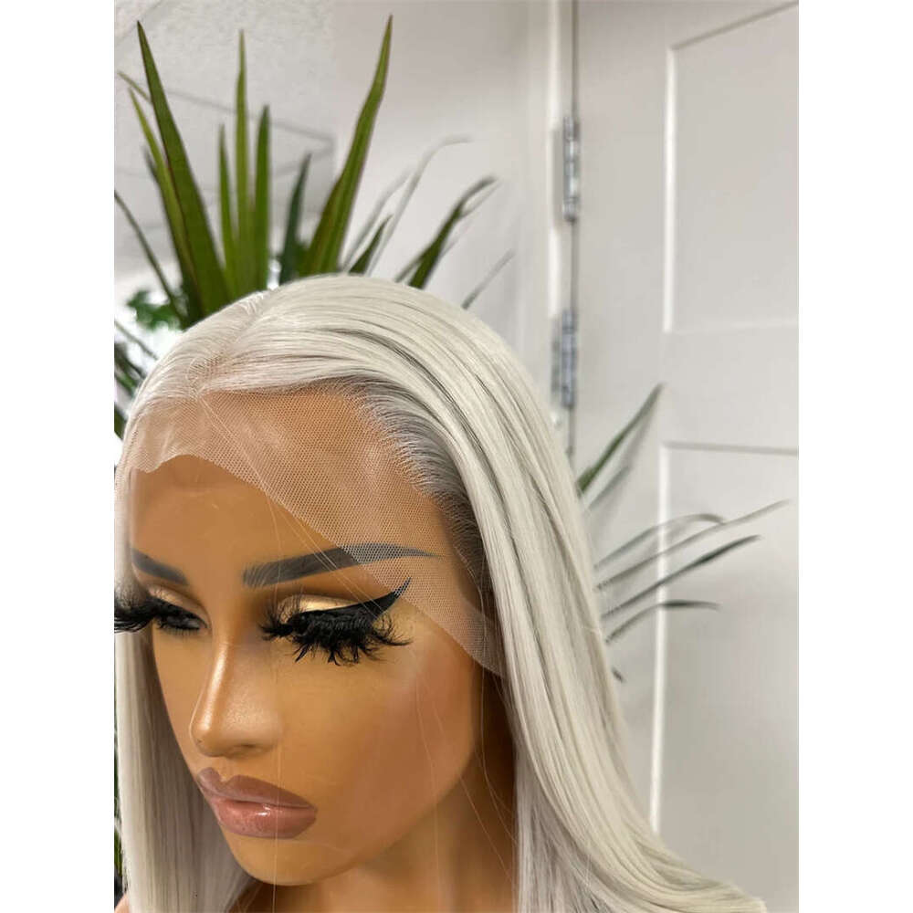 Short Bob Straight Ash Synthetic Lace Front Wig For Women Ombre White Light Blonde Drag Queen Futura Wigs Natural Look