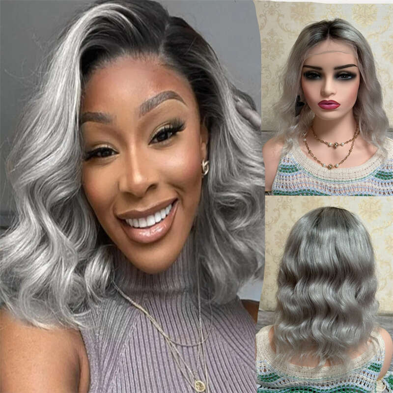 Ombre Ash Blonde Body Wave Synthetic HD Lace Front Short Bob Hair Wigs Heat Resistant Fiber Daily Use Cosplay Wig