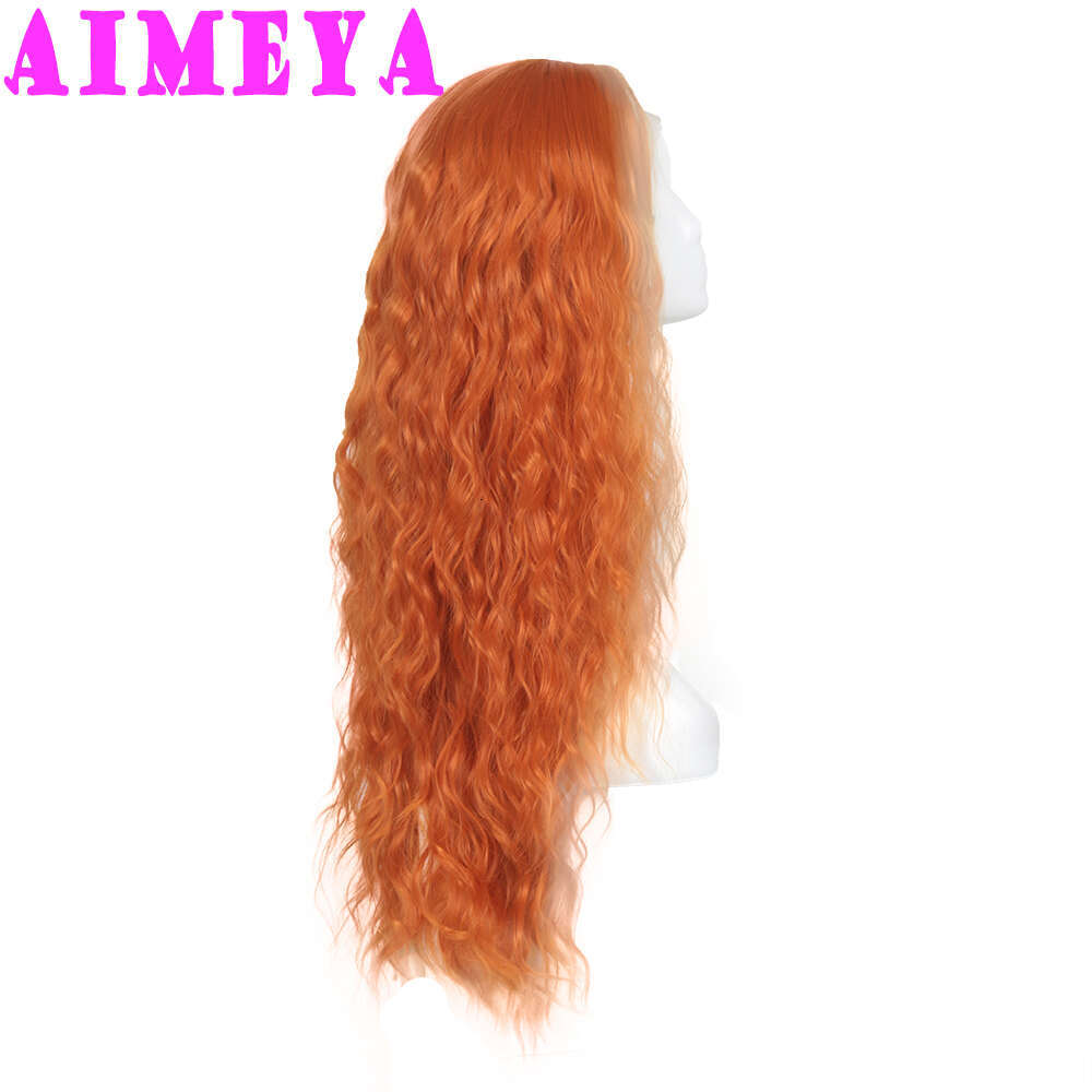 AIMEYA Orange Loose Curly Long Synthetic Lace Front Wigs Deep Wave Hair Daily Use Cosplay Wig Heat Resistant