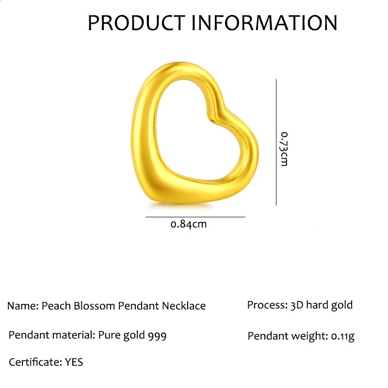 Real Gold 999 Pure Gold Love Heart Pendant 24k Gold Classic 3D Hard Gold Necklace Valentines Day Gift Fine Jewelry 240910