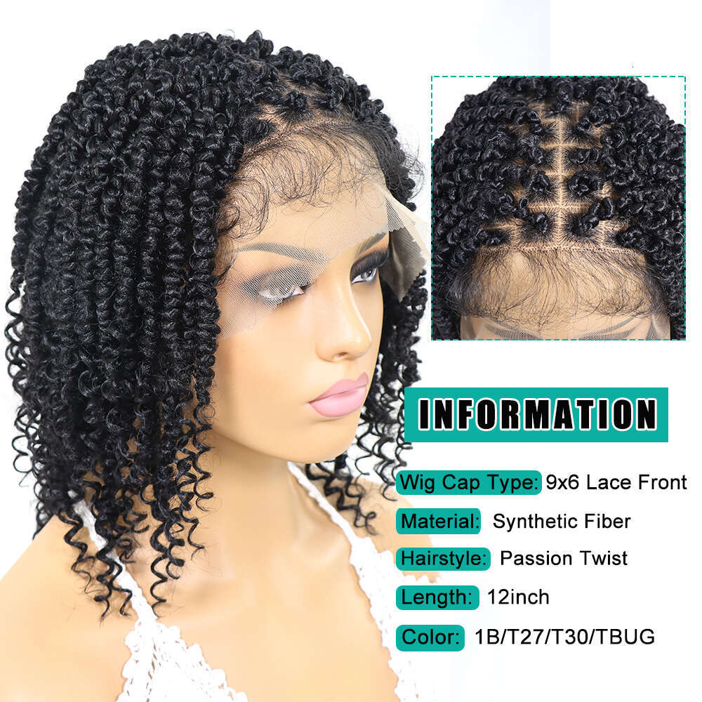 12Inch Short Passion Braided Wigs Square Part Knotless Braid Curly Ends Pre Twist Hair Synthetic Bob Wig For Women
