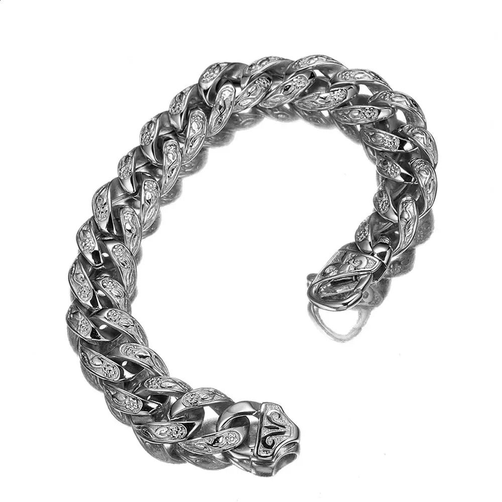 15MM wide 9inch silver gold black 316L stainless steel curly Cuban chain bracelet used for mens fashion jewelry gifts 240912