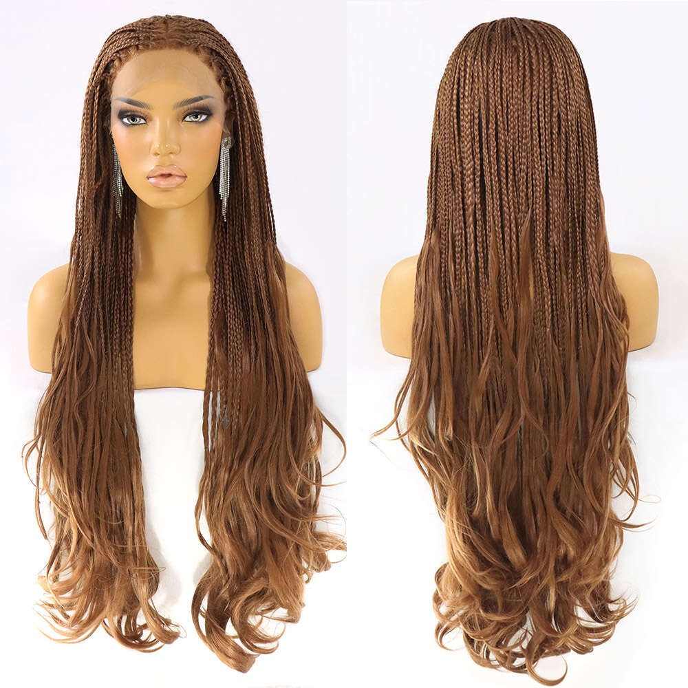 #30 Box Braided Curly Ends Knotless French Curls Braid 13X4 Synthetic Lace Front Wig Brown Braiding Hair Wigs For Women