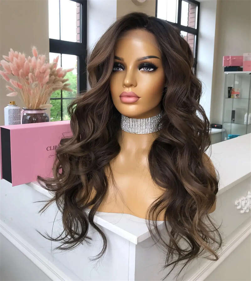 Ombre Chocolate Brown Human Brazilian Hair Wigs 13X4 13X6 HD Frontal Platinum Body Wave 22 Inch Part Lace Wig