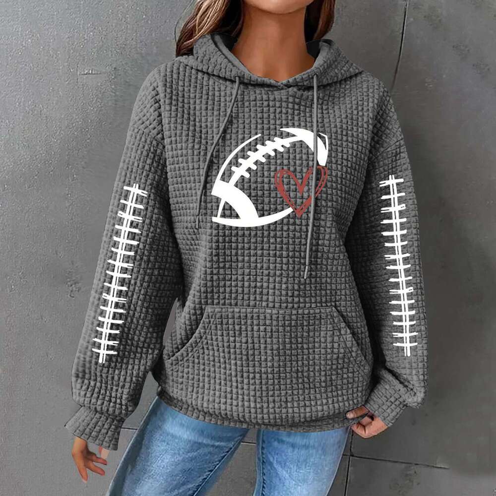 New 2024 hoodie letter printed top women's pullover hooded waffle