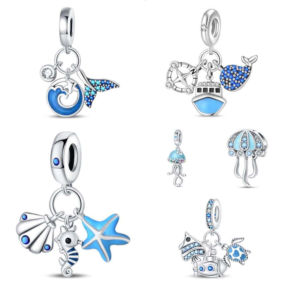 925 Sterling sivler Ocean Wind Seahorse Turtle Whale Pendant Beads Charms DIY Jewelry Accessories Bracelet