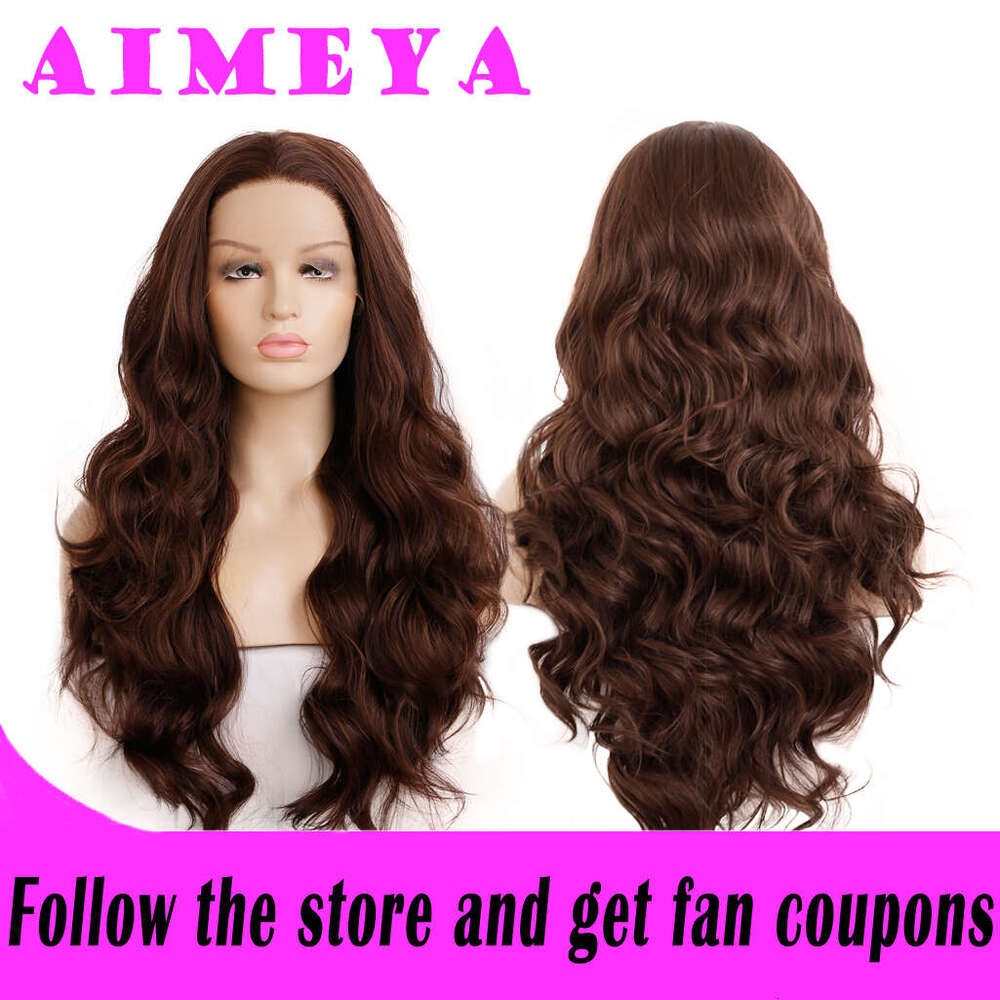 AIMEYA Drak Brown Body Wave Front For Women Heat Resistant Synthetic Lace Wig Daily Use Hair Natural Haire