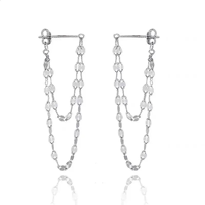 Double Layers Silver Color Long Chain Tassel Pendant Earring for Women Geometry Brincos Wedding Jewelry Girl Gift 240906