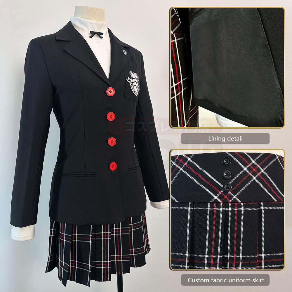 HOLOUN P5 Game Kasumi Yoshizawa Cosplay Costume Wig Uniform Embroidery School Badge Suit Plaid JK Skirt Shirt Rose Net