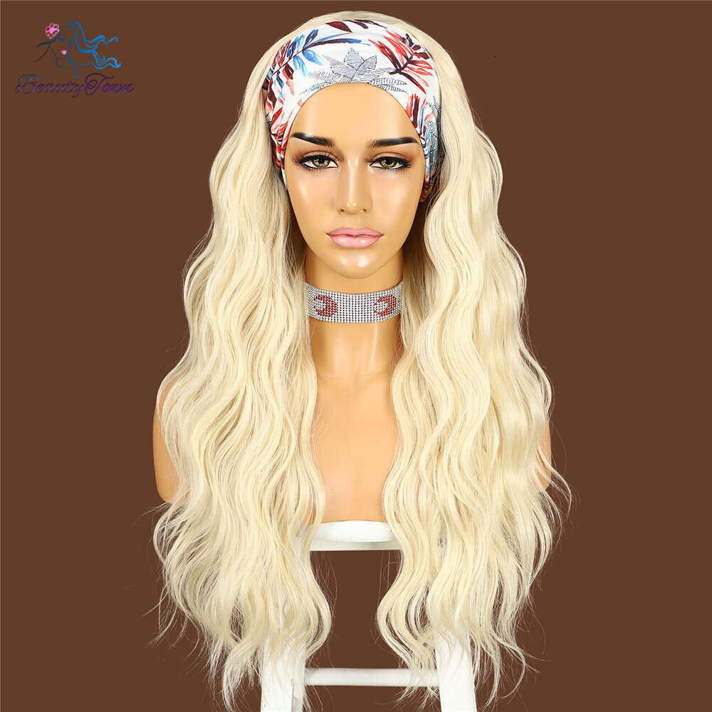 Long Blonde Wig For Women Lose Wave Wigs 26Inch Daily Wedding Party Valentine Synthetic Headband Wig With 2 Free Bands