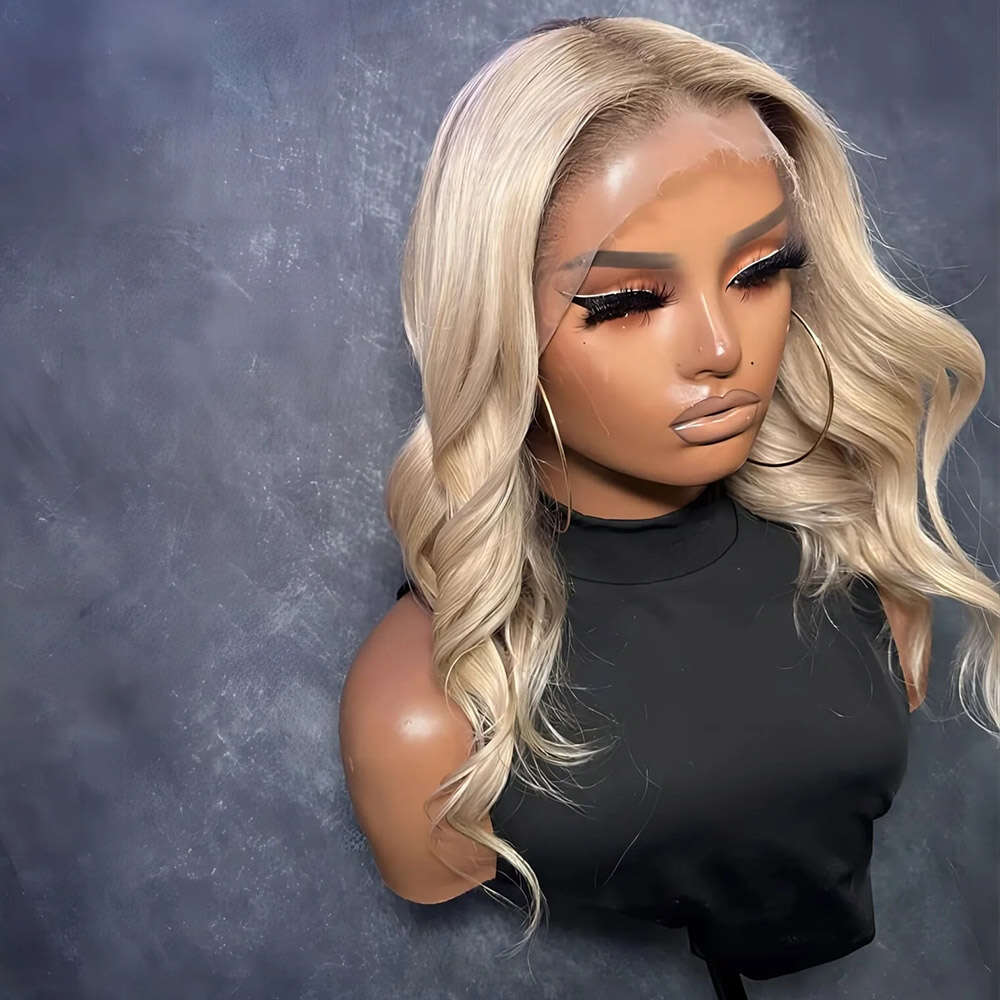 Ombre Ash Blonde Lace Front Short Wavy Synthetic Hair Dark Roots 613 Cosplay For Women Colored Glueless Wig