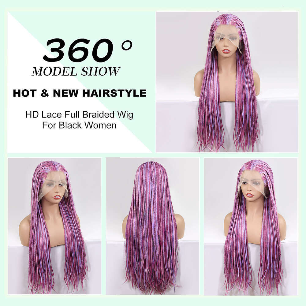 Highlight Pink Lace Front Braided Wigs For Women Knotless Goodess Box Braid Synthetic Crochet Braiding Hair Color Wig