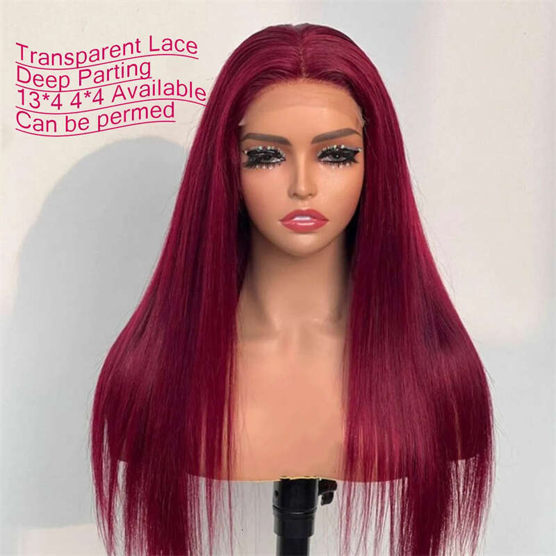 Wine Red Synthetic Glueless For Women Natural Haire Front Lace Wig Bury Long Silk Straight Hair Cosplay Wear