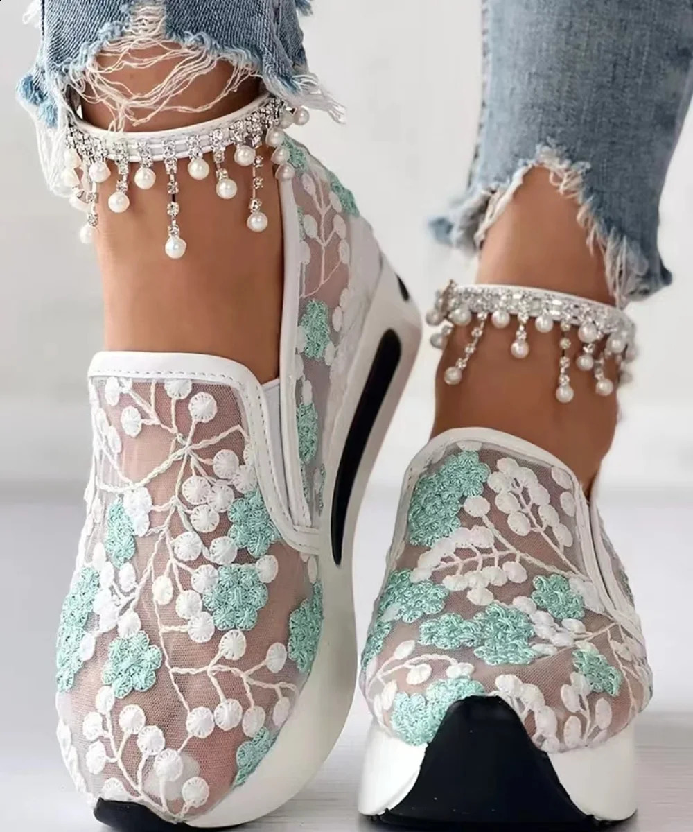 Lace platform womens sports shoes mesh breathable sports shoes summer casual sandals running beach swing dance shoes 240914