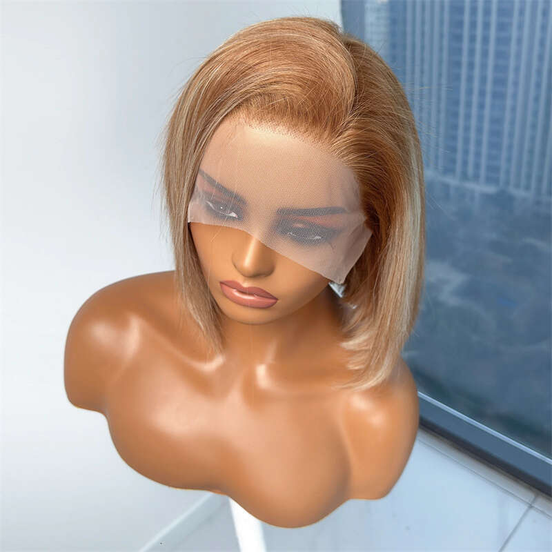 13X4 New In Glueless Front Wig Bob Pre Plucked Straight HD Transparent Synthetic Hair Ombre Ash Blonde Lace Frontal Wigs