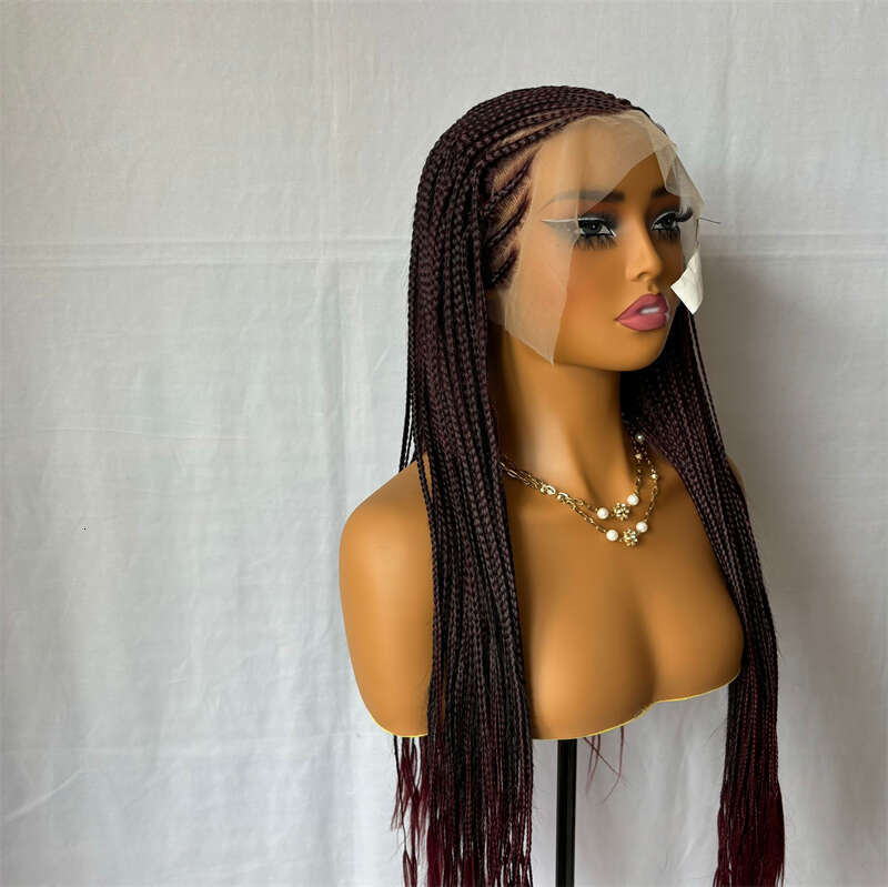 Ombre Bury 13X6 Frontal Braids Synthetic 99J Color Cornrow Braided Lace Front Glueless Wine Red Braiding Wig