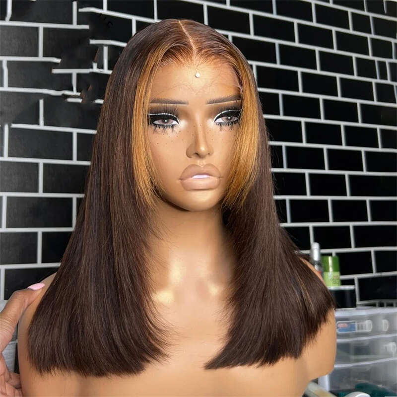 Honey Brown Straight Front Cut Wig Glueless Layered Lace Wigs Synthetic Butterfly Haircut Natural Haire
