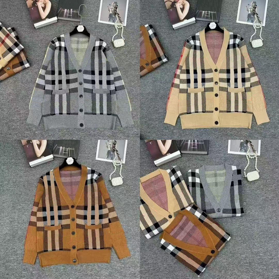 Stylish Women's High Sense Plaid Cardigan - Comfortable Long Sleeve Knit Sweater for Everyday Wear