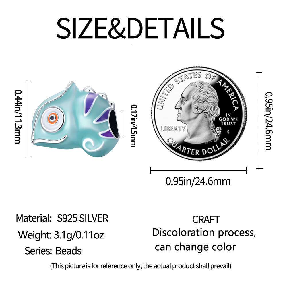 New 925 Sterling Silver Charm Colorful chameleon bead Fit Charms Silver 925 Original Bracelet DIY Jewelry Making For women Gifts