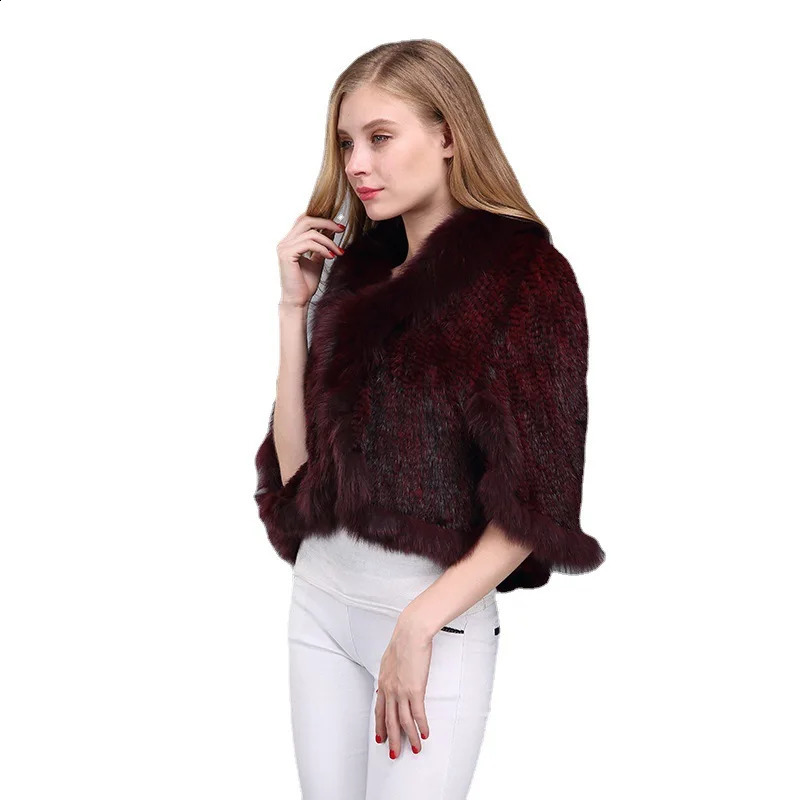 Women Natural Mink Fur Shawl Jacket Lady Knitted Mink Fur Scarf Shawl Lady Real Mink Fur And Fox Fur Collar Poncho Shawl Coat 240909
