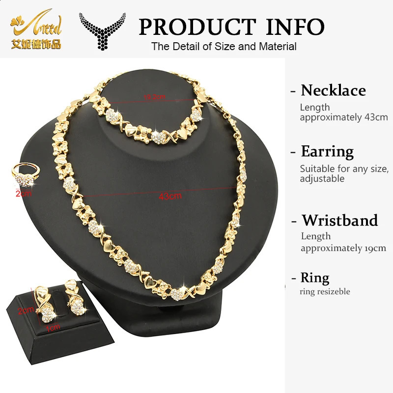Indian African Jewelry Set Wedding Dubai Gold Color Bridal XOXO Necklace Bracelets Earrings Moroccan Nigerian Jewellery Sets 240911
