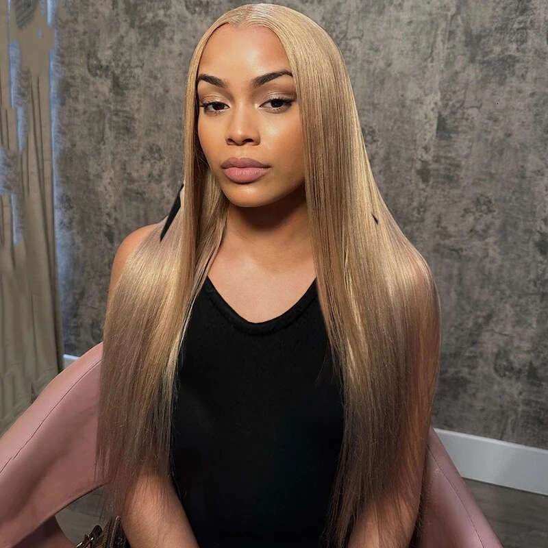 Blonde Lace Front Long Straight Honey Brown Synthetic Wig Pre Plucked Heat Resistant Hair Wigs For Women