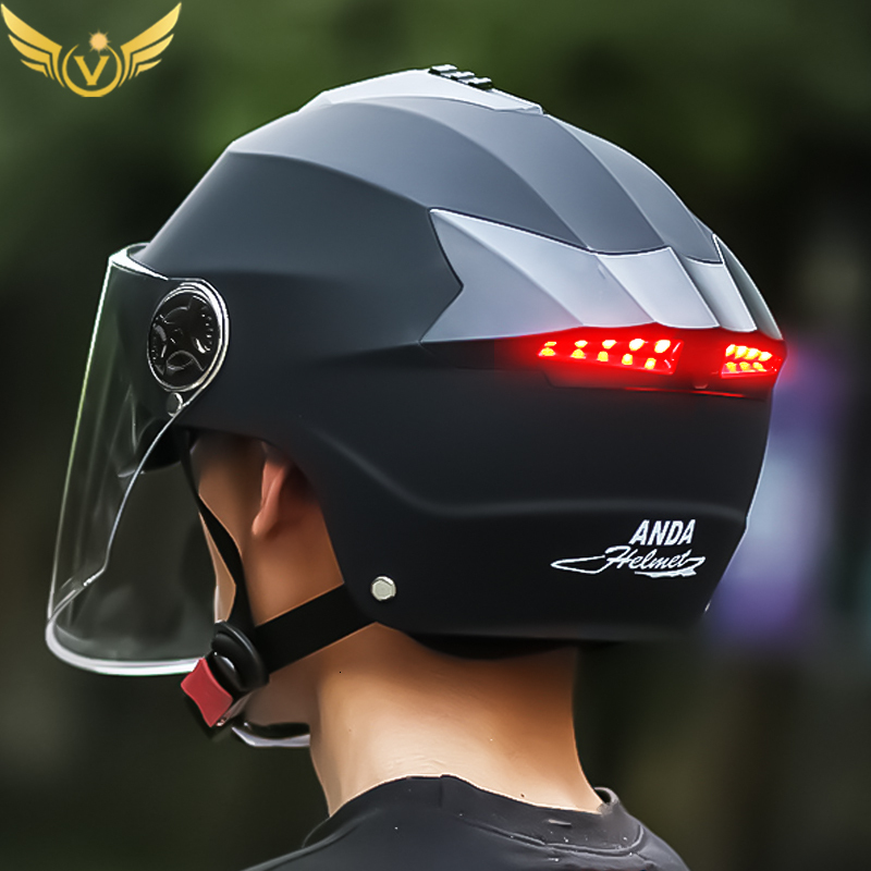 Motorcycle Helmets Led Lights Moped Helmet Electric Scooter For Men Women With Double Visor Rechargeable Bicycle Light Bike