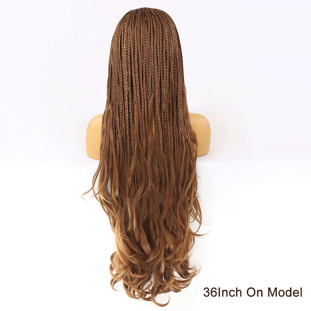 #30 Box Braided Curly Ends Knotless French Curls Braid 13X4 Synthetic Lace Front Wig Brown Braiding Hair Wigs For Women