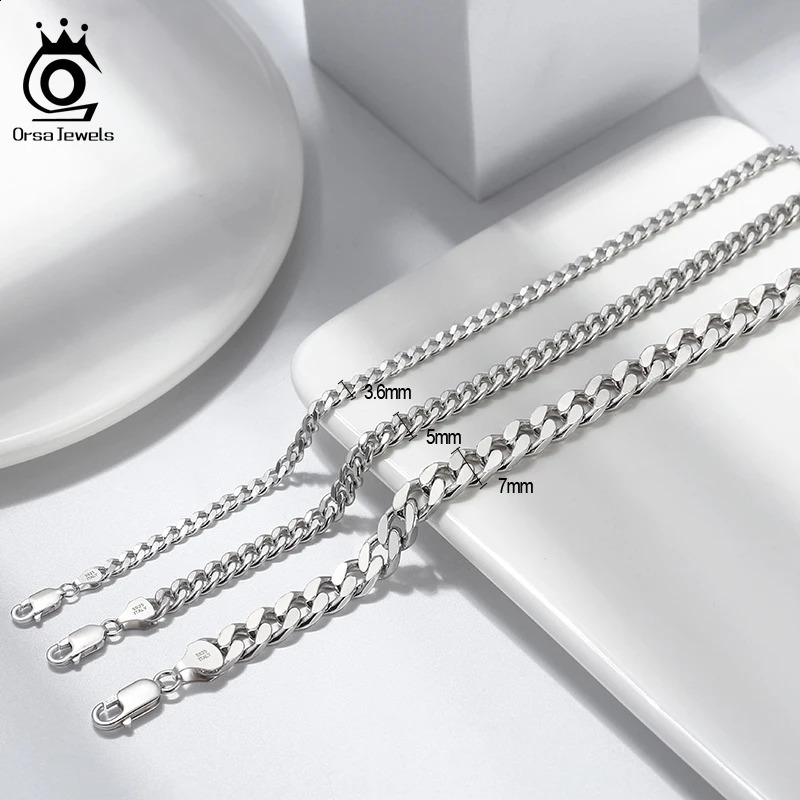 ORSA JEWELS Solid 925 sterling silver Italian 36mm 5mm 7mm diamond cut Cuban link chain bracelet suitable for women 7 inches 8 9 SB104 240912