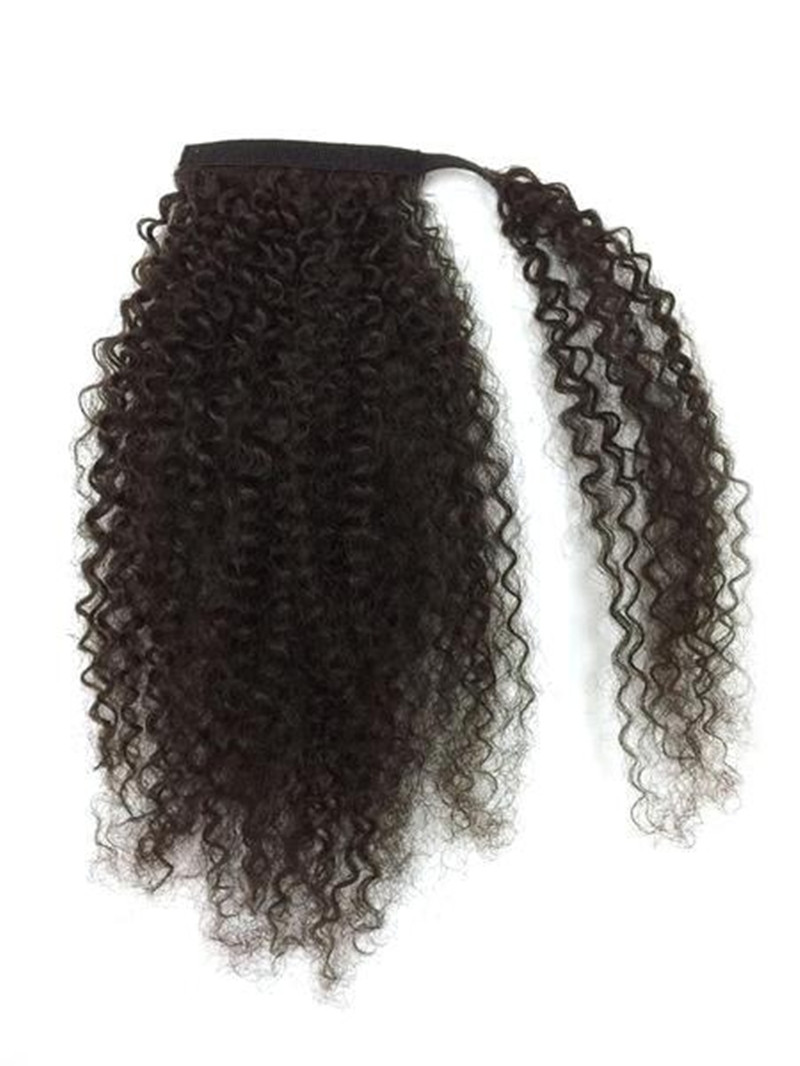 Human Hair Ponytails brazilian Kinky Curly Drawstring ,Wrap Around Ponytail hairpiece clip in drawstring raw Virgin cuticle aligned Pony tail 140g Div