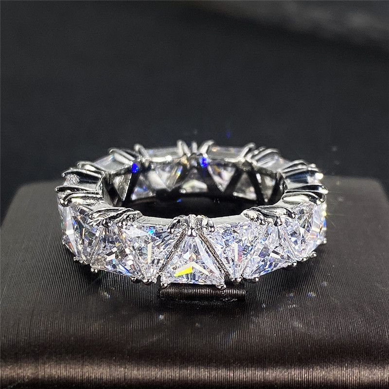 Sterg Sier Triangle Cubic Zirconia Eternity Engagement Ring: Radiant Sparkle for Special Moments