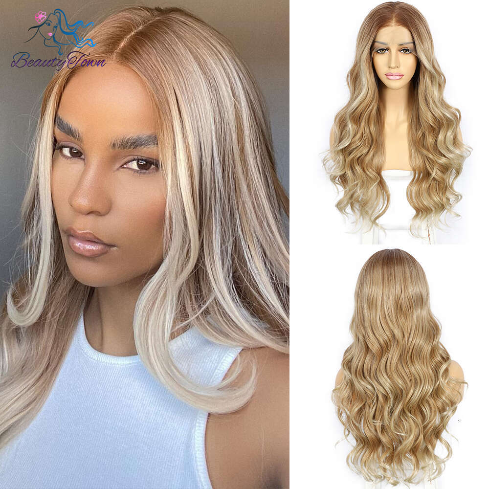 613 Colored Synthetic Front Honey Blonde Ginger HD Transparent Lace Frontal Wig Body Wave Cosplay Wigs