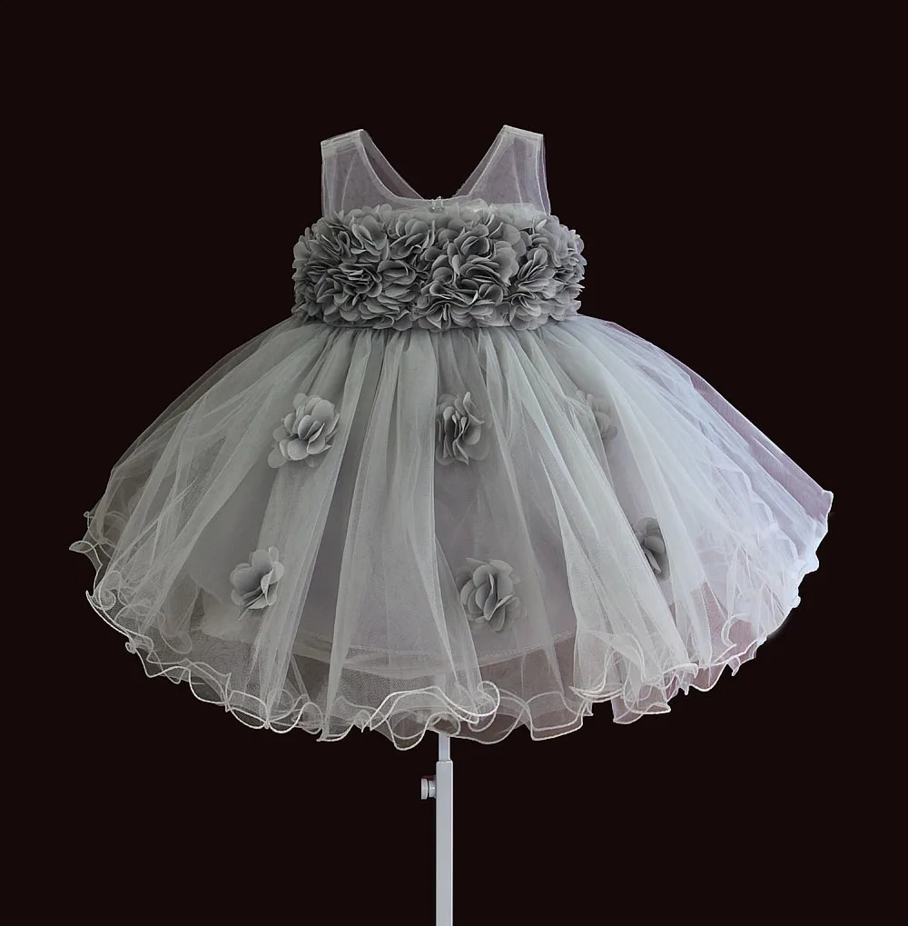 Girl wearing lace flower childrens clothing princess wedding baptism party children 1year birthday vest 240909