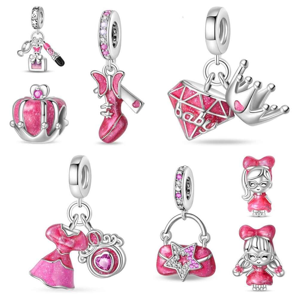 New 925 Sterling Silver Charm Barbie Pink Series Princess beads pendant Fit Charms Silver 925 Original Bracelet DIY Jewelry Making For women Gifts