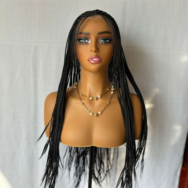 Fashion Synthetic HD Transparent Lace Front Braided Wig For Black Women Crochet Braid Braiding Hair Knotless Box Cornrow Braids Wigs