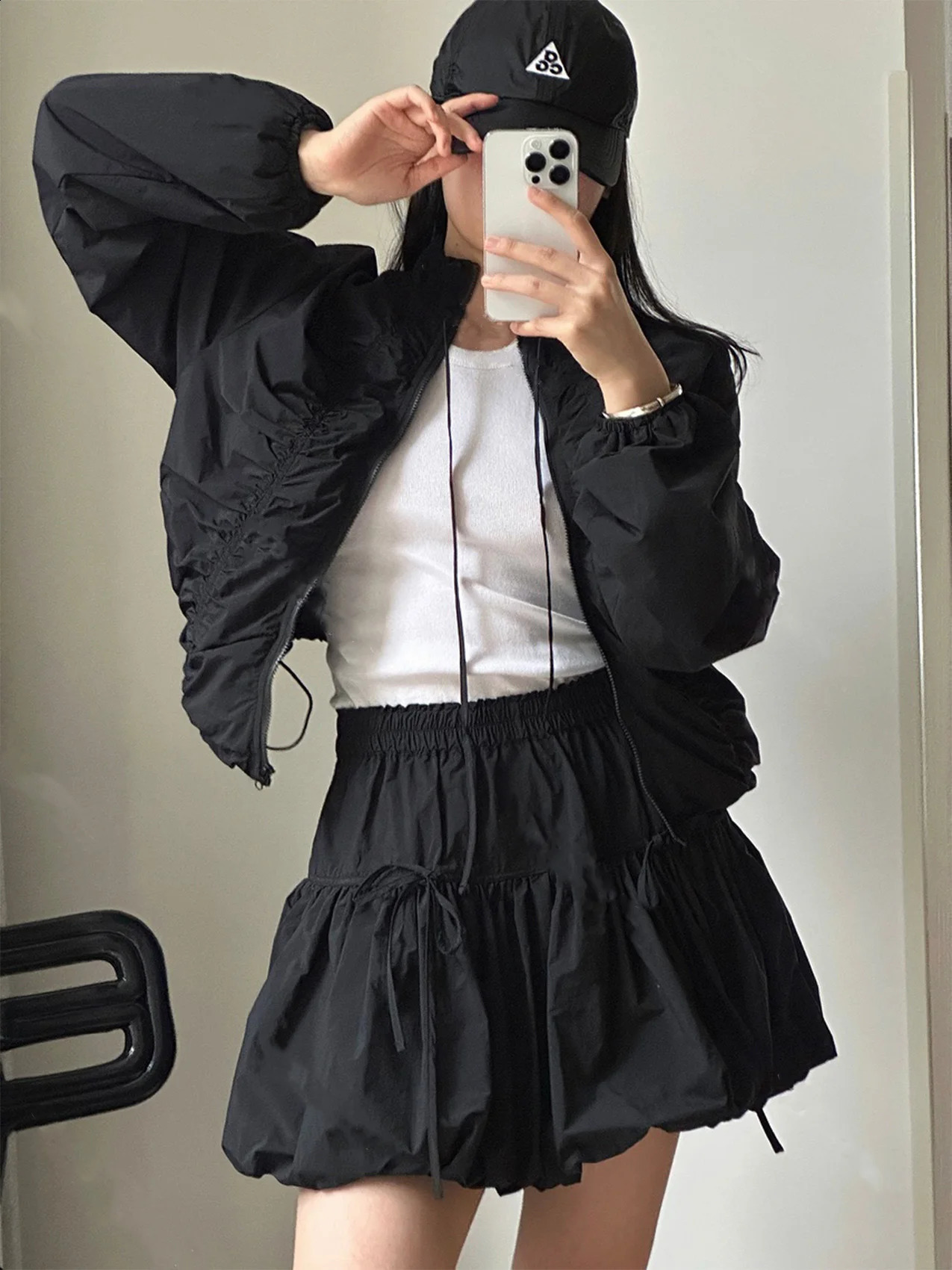 ENjoyce 2024 Spring Women Stand up Neck Pleated Jacket Korean Fashion Zipper Breathable Cropped Coat Y2K Streetwear 240911