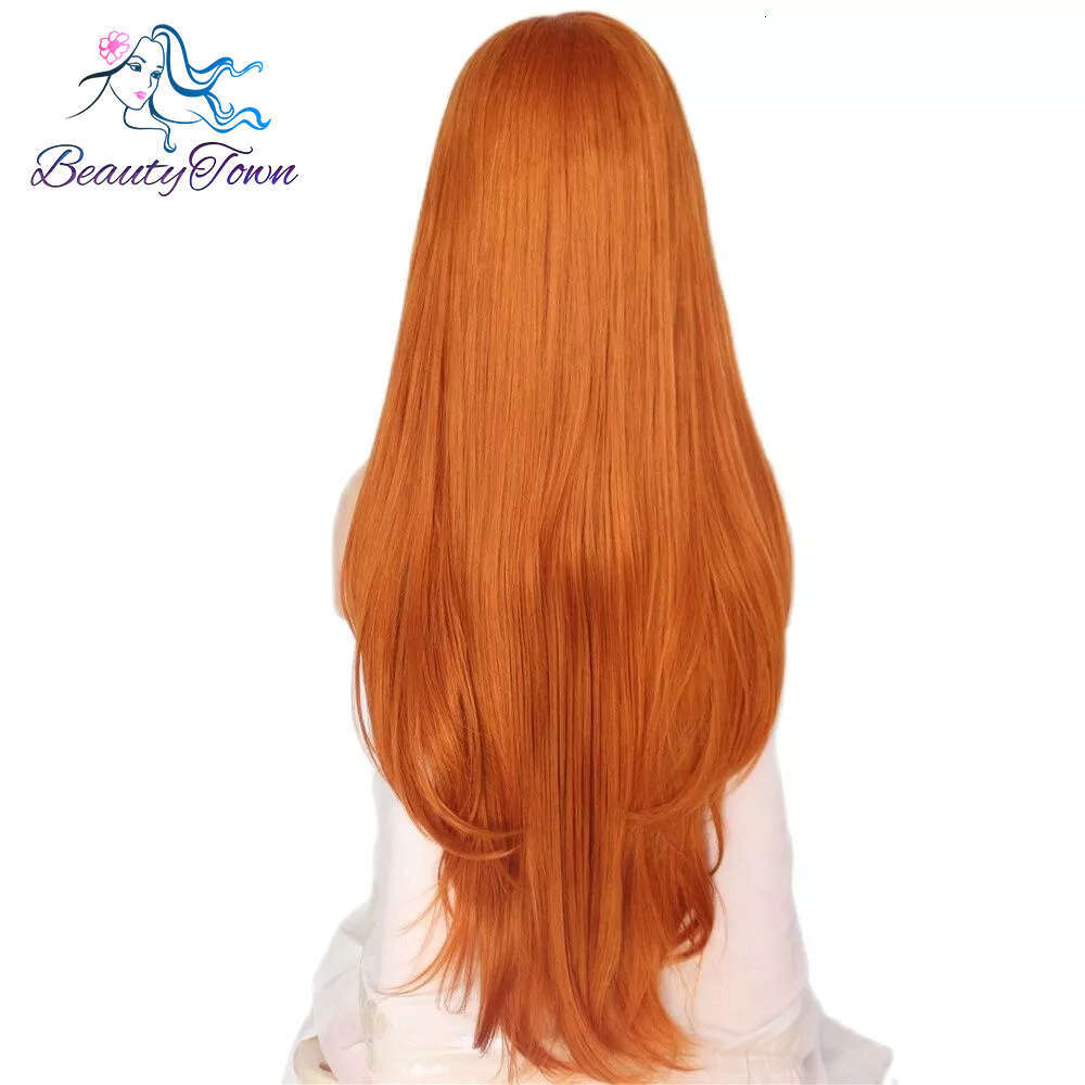 Beautytown Ginger Orange 13X3 Synthetic Lace Front For Women Straight Cheaper Natural Wig Heat Resistant Fiber Cosplay
