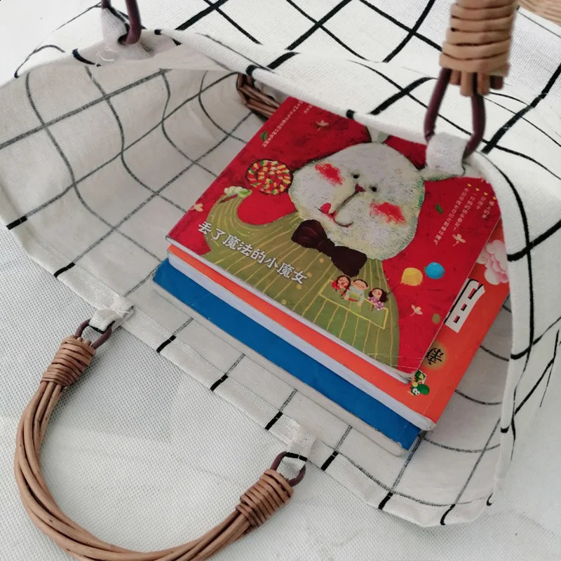 Rattan womens handbag striped plain canvas patchwork straw bag large tote shopping Bohemian summer beach 240913