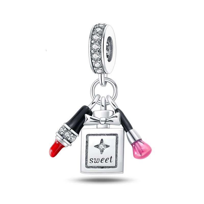 925 Sterling silver Hot goddess series perfume lipstick high-heeled shoes bag hanging beads Charms Valentine's Day birthday gift for women DIY br