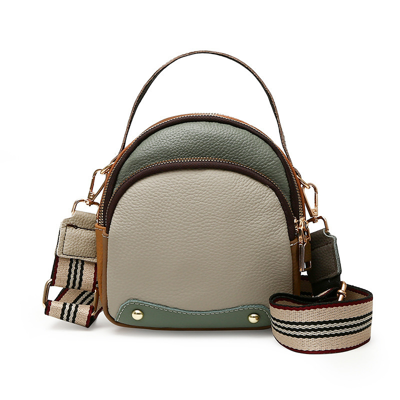 Cowhide Small Round 2025 Summer New Designer Bag Fashionable And Casual Cross Shoulder Contrasting Color Women's Handheld Broadband Bag Women