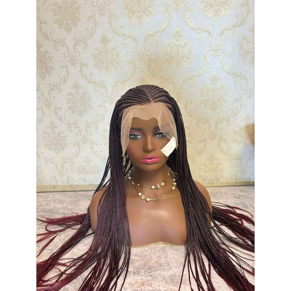 99J Red Bury Colored 13X4 HD Lace Frontal Braiding Wig Goddess Twist Box Braided Synthetic Wigs For Women Bleached Knotless