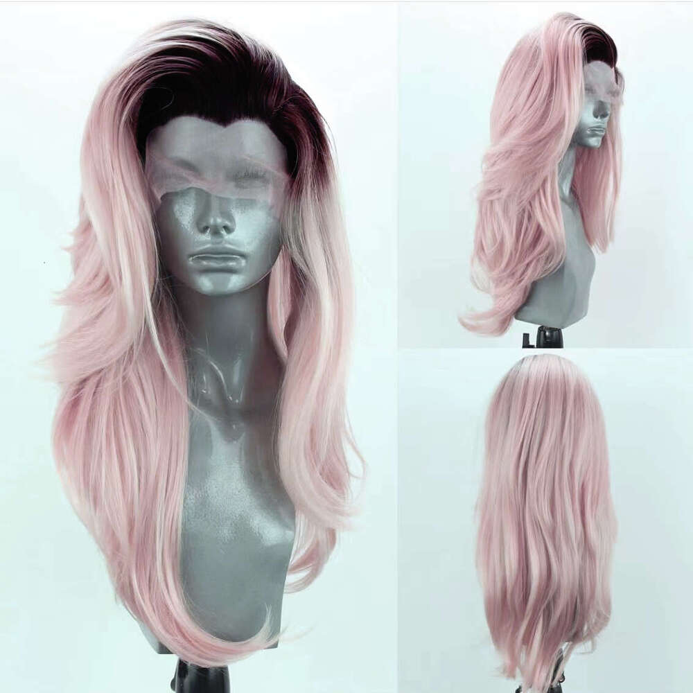 AIMEYA Blue Heat Resistant 13X4 Synthetic Lace Front Wig Long Natural Wave Ombre Pink Wigs Daily Use Cosplay Hair