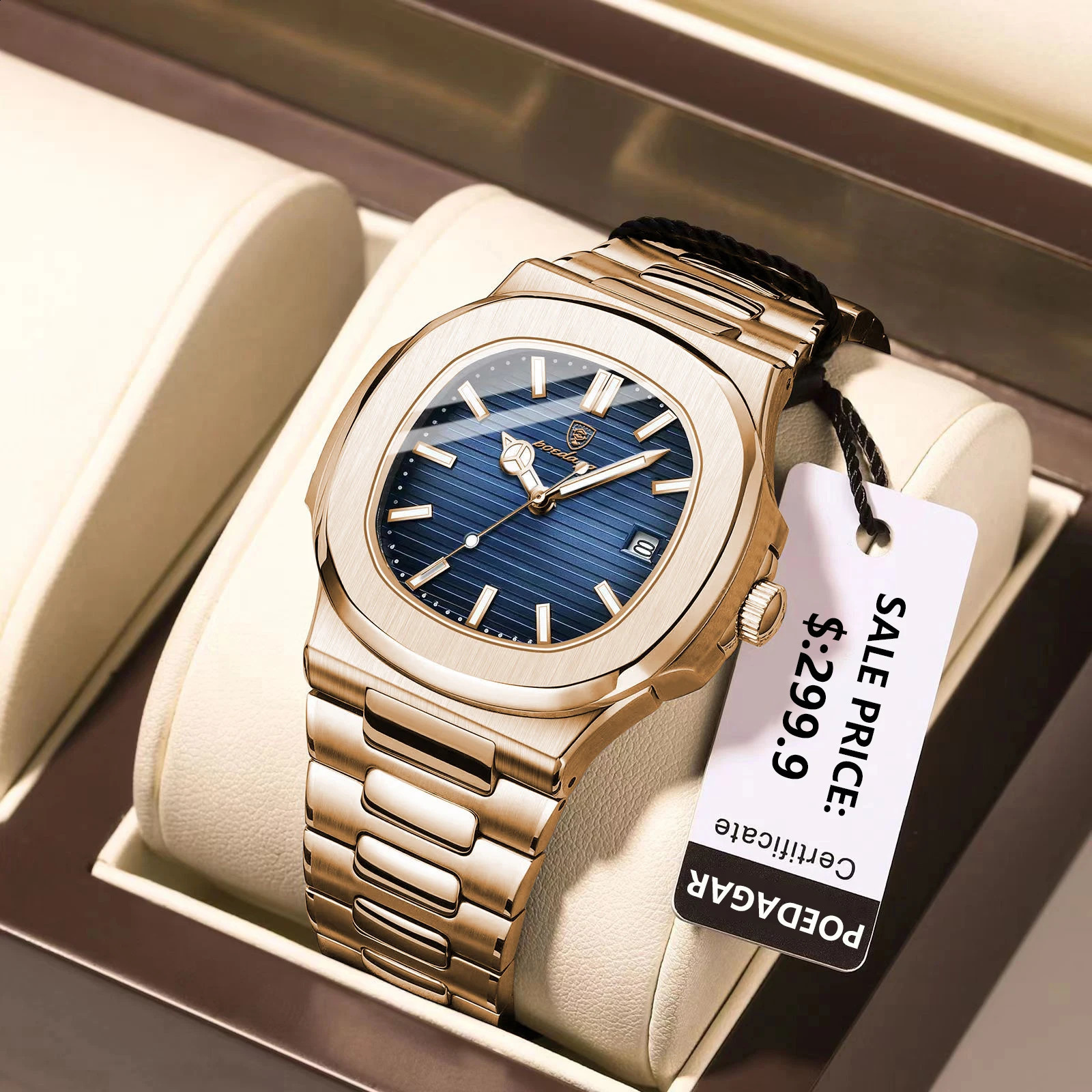POEDAGAR Man Wristwatch Business Stainless Steel Quartz Men Watch Waterproof Luminous Date Square Mens Watches ClockBox 240906