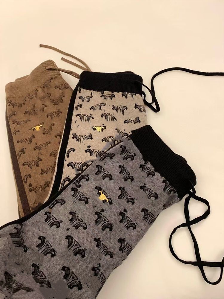 Women elastic waist logo jacquard all over letter print designer knitted autumn long pants SMLXL