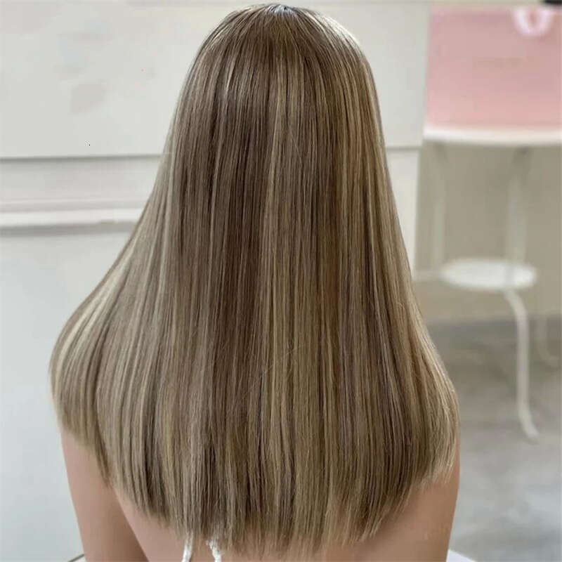 Frontal Long Straight Ombre Brown Colored For Women 13X4 Synthetic Lace Front Wigs HD Pre Plucked Natural Looking Wig