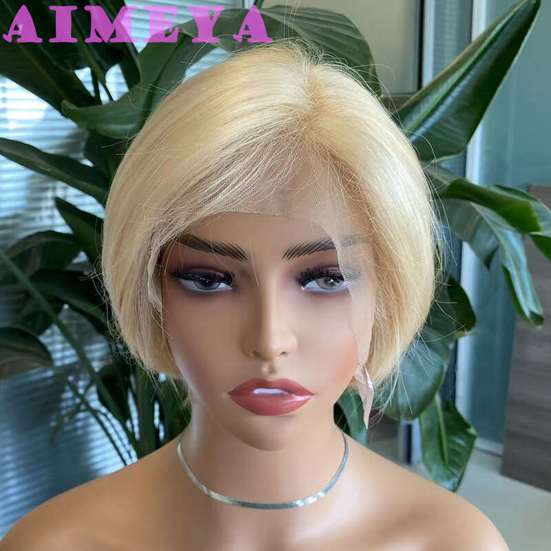 AIMEYA Blonde Short Wigs For Women Girls Natural Looking Lace Front Heat Resistant Synthetic Hair Wig Daily Use