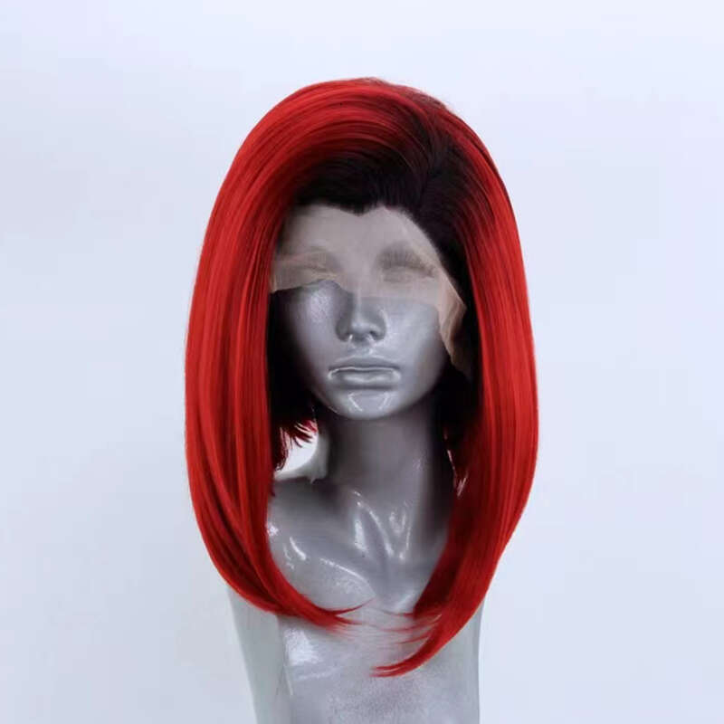 AIMEYA Synthetic Wig Orange Lace Front For Women Straight Free Part Short Ginger Bob Daily Wear Cosplay Wigs